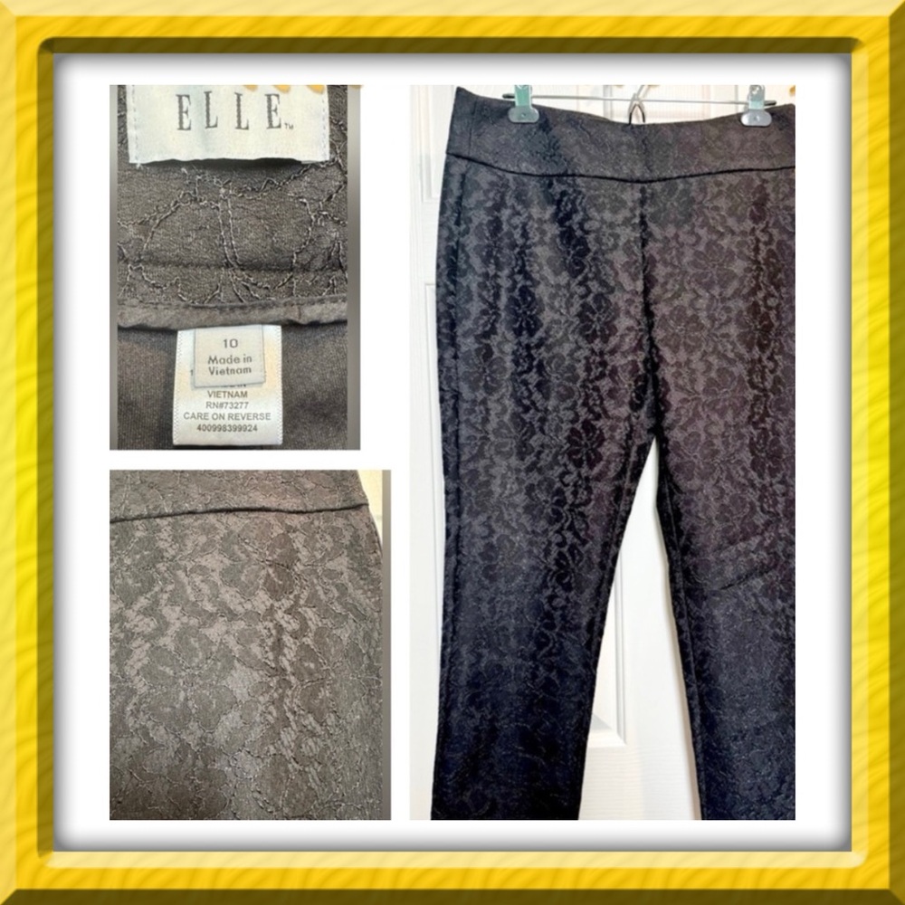 Pants - dressy lace - Elle black lace overlay cropped  - black - size 10. BOGO